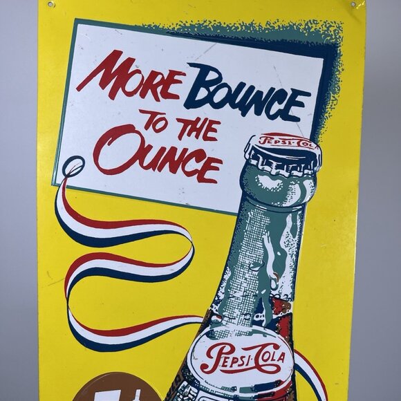 Retro 50s Repro Pepsi-Cola ‘More Bounce to the Ounce’ Metal Tin Sign Advertising - Picture 2 of 13